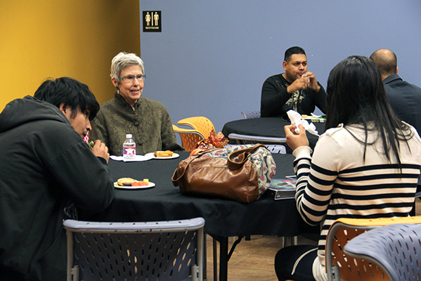 After her presentation, author Nan Cuba, sat down with students to discuss other subjects related to writing Thursday at Palo Alto College. Photo by Monica Lamadrid
