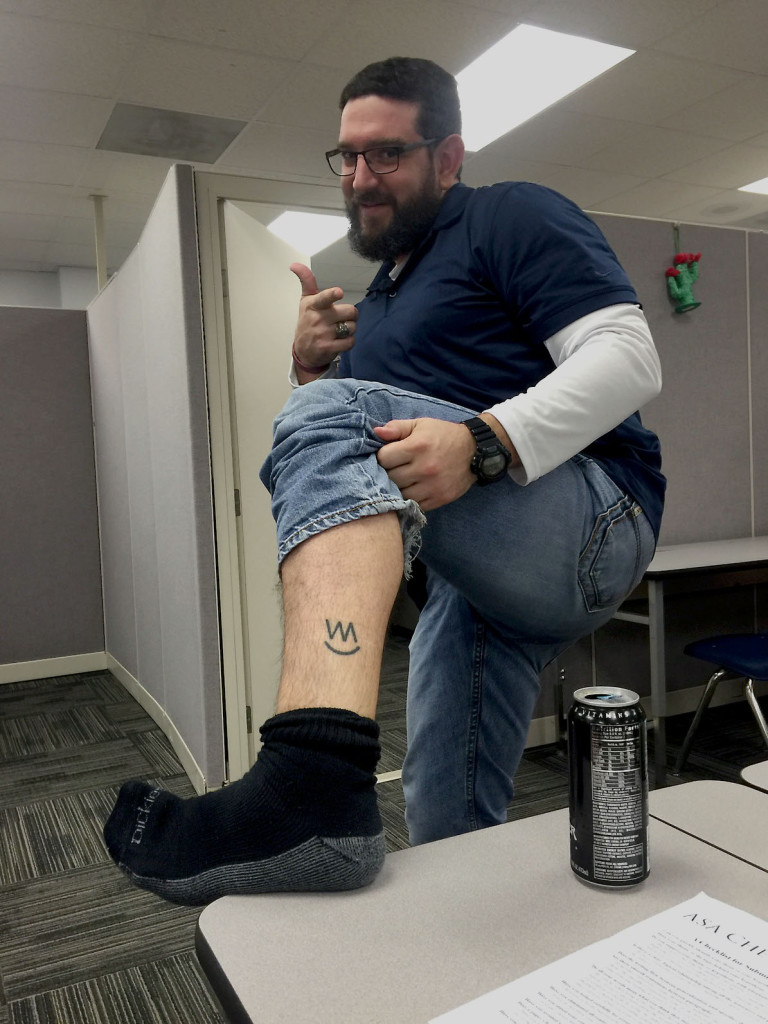 Graduate in Kinesiology, Michael Maspero’s tattoo is an inked representation and tribute of his family’s brand, used to identify the owners of cattle. Photo by Priscilla Galarza
