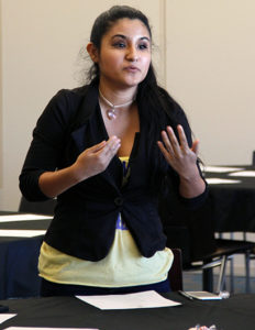 MASA member, Kathryn Pearl, asks, “What can the school do to alleviate fear,” for the undocumented students attending Texas A&M-San Antonio. Photo by Evie Vallejo. 