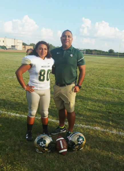 Trinity Chavez photographed with her defensive lineup coach Carlos Santiago. Photo courtesy by Trinity Chavez